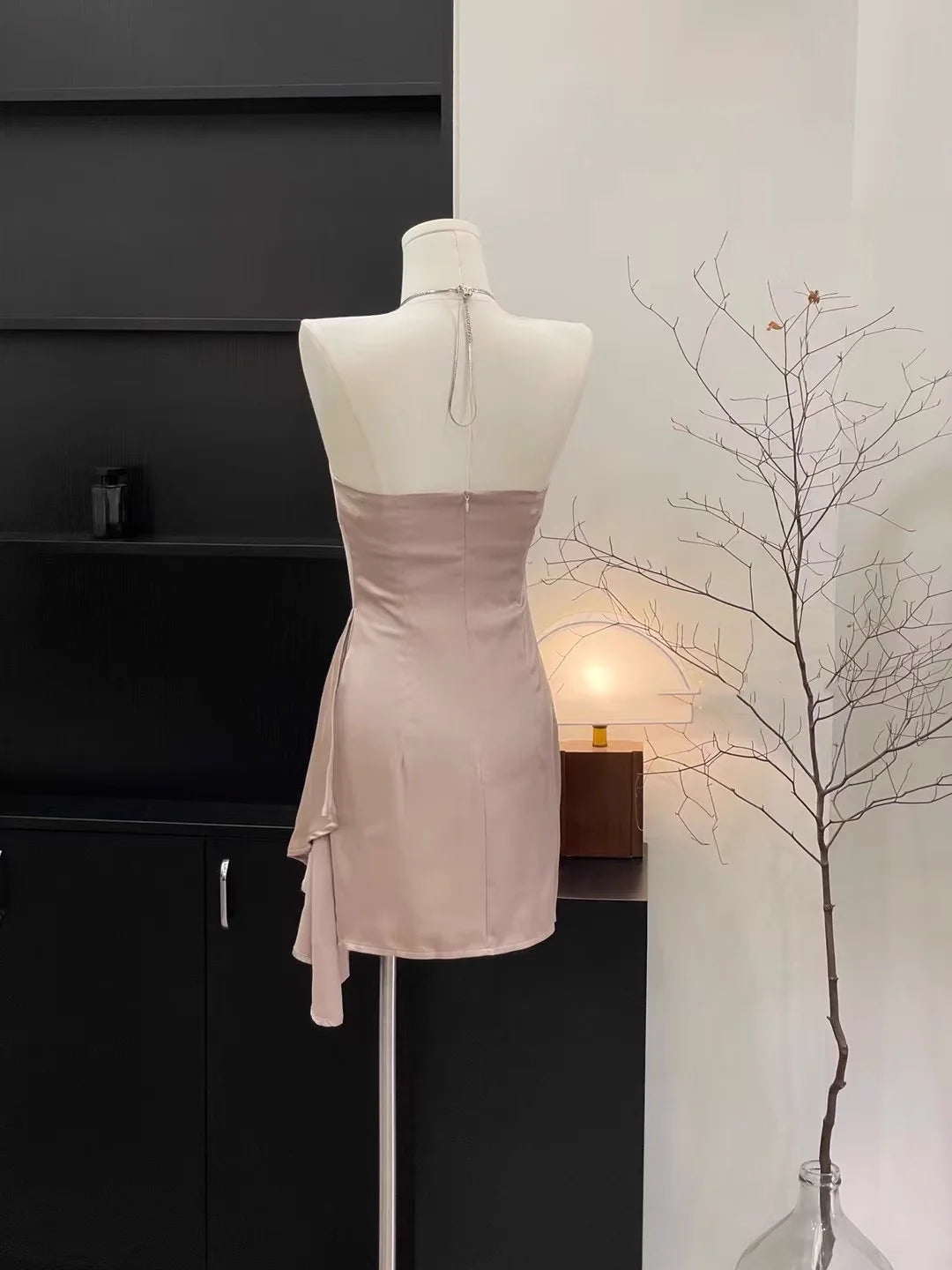 Sexy Sheath Halter Ruffled Pink Women's Full of charm Party Dresses