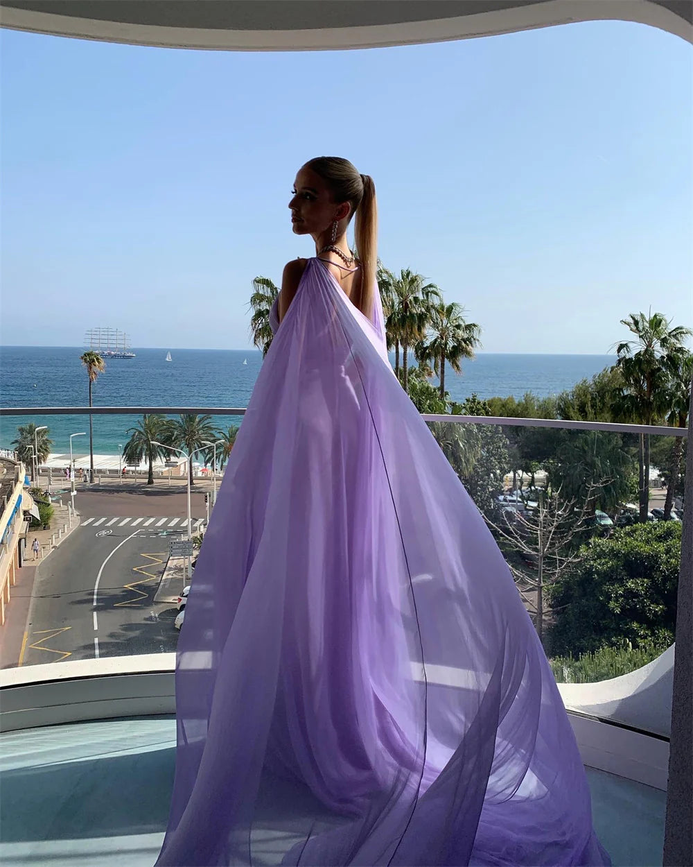 Chiffon Sleeveless Zipper Lilac Long Prom Dresse