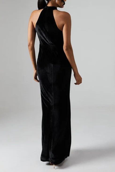 Debut London by Coast Halterneck Velvet Bridesmaids Maxi Dress