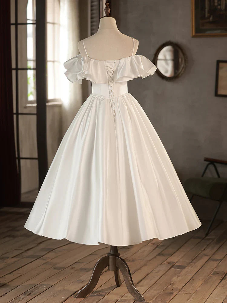 Retro A-Line Tea Length Ivory Prom Dress, Unique design Homecoming Dress