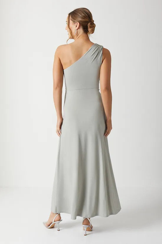 Twist Detail Full of charm One Shoulder Jersey Retract Your Waist Bridesmaid Dress