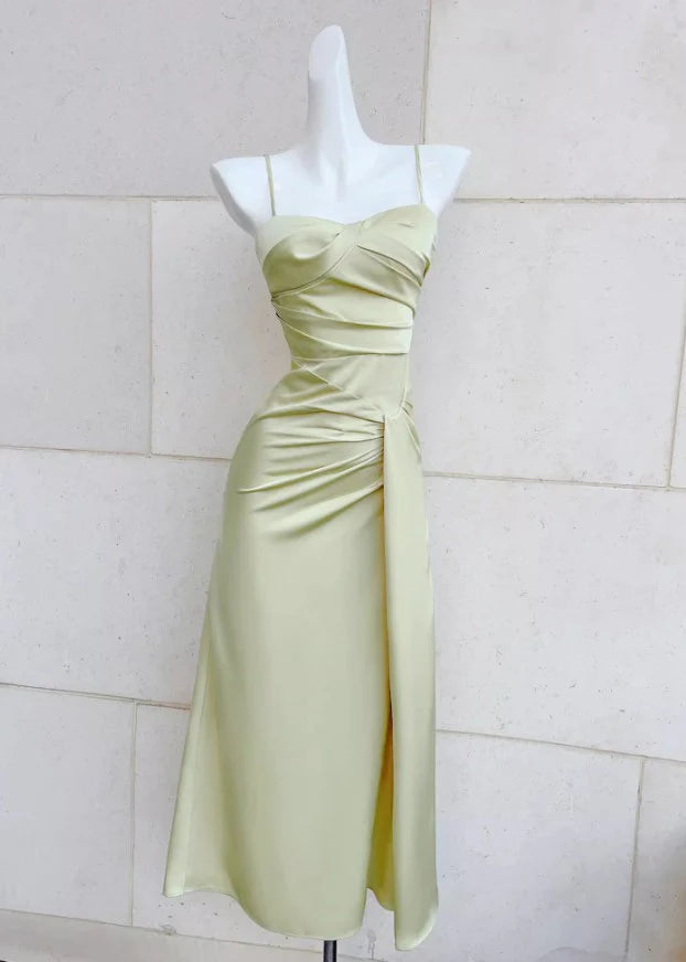 Elegant French Spaghetti Strap Satin Retract Your Waist Mermaid Evening Gowns