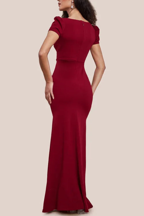 Diamante Embellished Bow Scuba Crepe Unique design Slim-fit Bridesmaids Maxi Dress