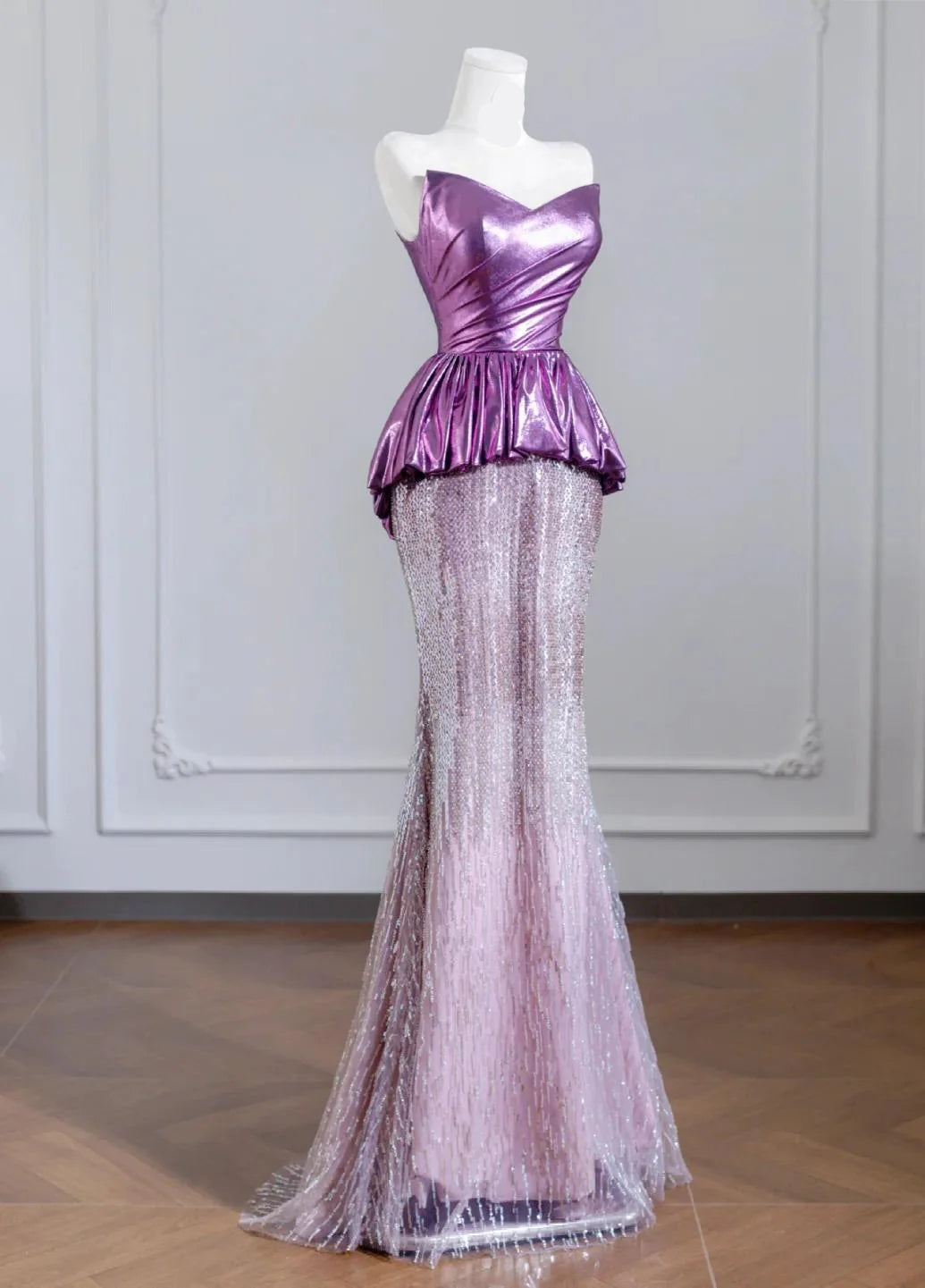 Cute Strapless Pink and Purple Mermaid Long Prom Dresses Elegant Evening Gowns