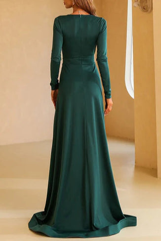 Exquisite tailoring Raspberry V-Neck Long Sleeve A-Line Long Evening Dress