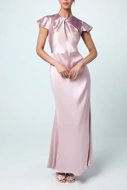 Keyhole Detail Satin Retract Your Waist Elegant and gentle Bridesmaids Dress