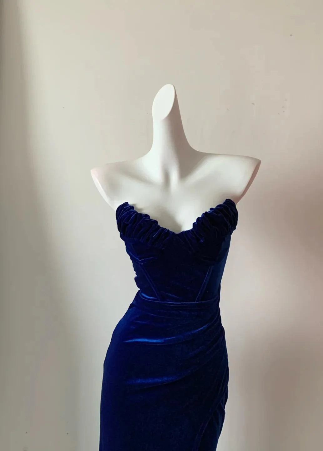 Elegant Navy Blue Strapless Mermaid Velvet Long Prom Dresses Formal Evening Gowns