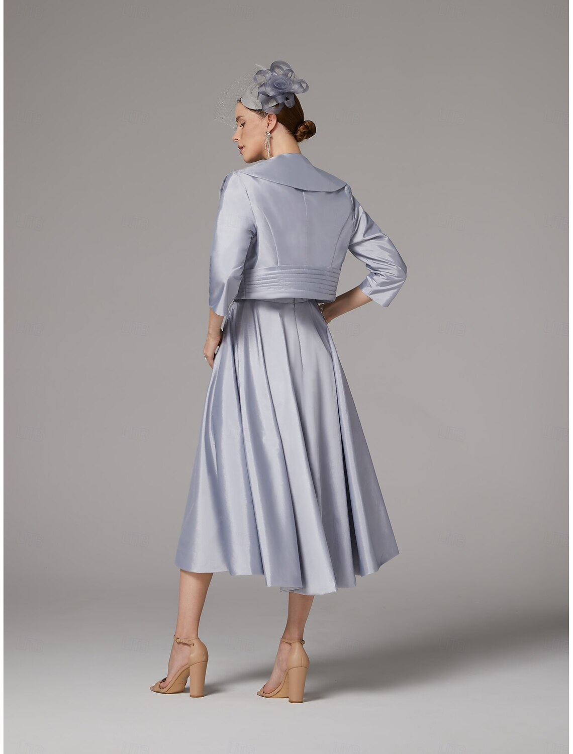 A-Line Dress Suit Mother of the Bride Dress Elegant Vintage Plus Size Square Neck Tea Length 3/4 Length Sleeve Jacket Dresses with Ruching Derby Dress Race Day Dress