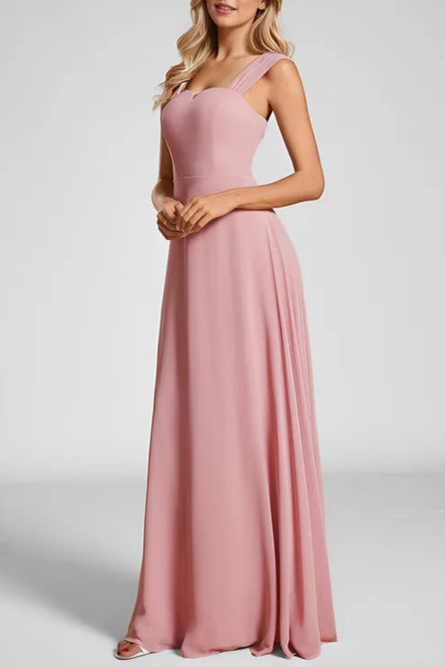 Elegant Square Neck Solid Dusty Pink Retract Your Waist Bridesmaid Dresses