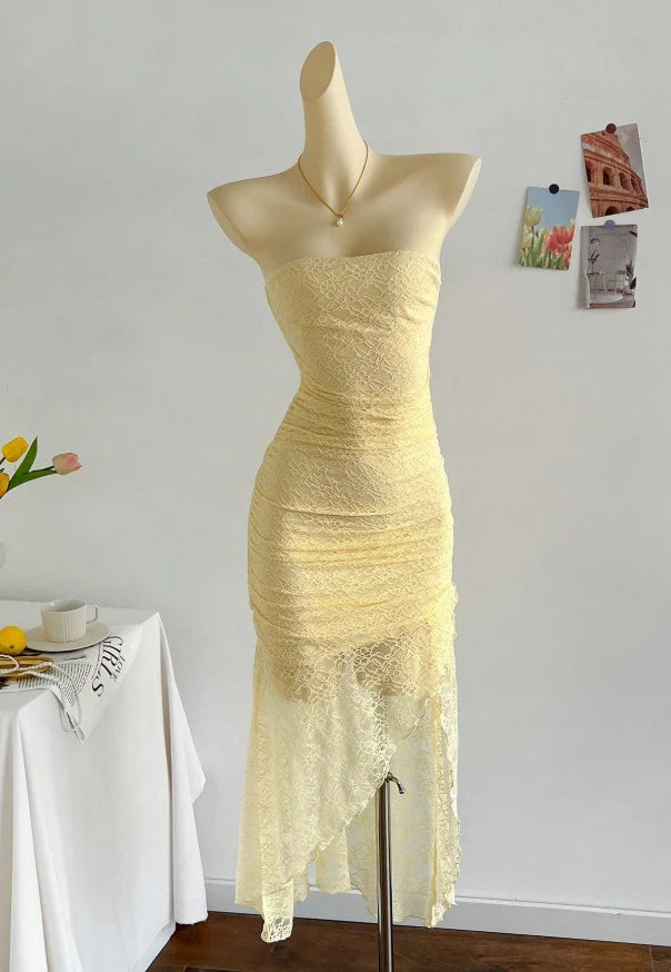 Blue Lace Bodycon Short Party Dress Strapless Backless Gorgeous Royal Evening Dress