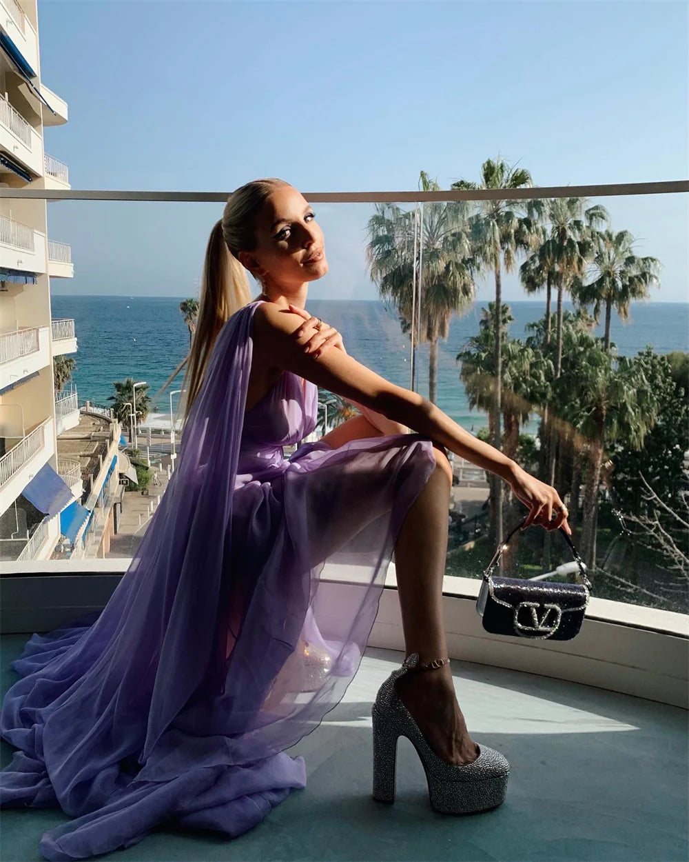 Chiffon Sleeveless Zipper Lilac Long Prom Dresse