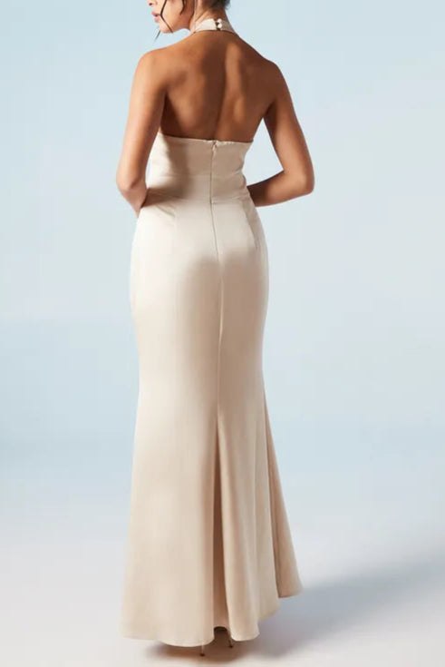 Halterneck Full of charm Satin Retract Your Waist Bridesmaids Dress