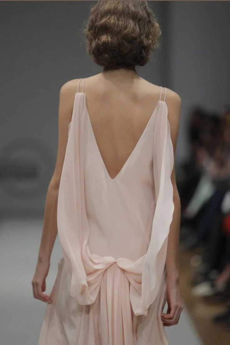 Simple Light Pink A Line Spaghetti Strap Chiffon Long Prom Dress