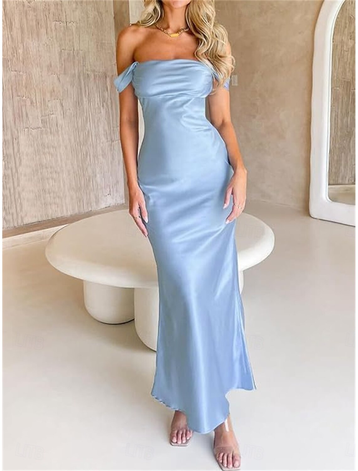 Mermaid / Trumpet Bridesmaid Dress Off Shoulder Sleeveless Elegant Floor Length Nylon with Solid Color