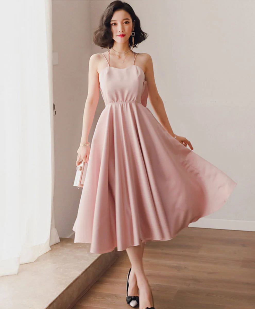 Pink Satin Backless Short Prom Dress Unique design Homecoming Dress