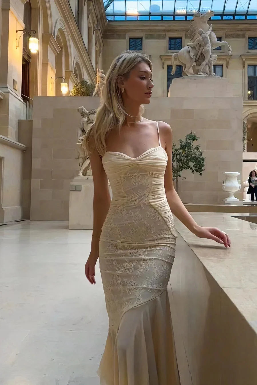 Mermaid Spaghetti Strap Lace Stitching Chiffon Full of charm Prom Dress