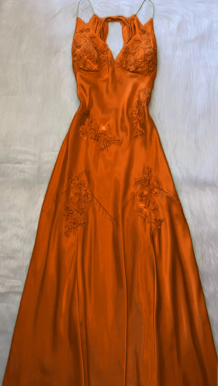 Red Mermaid V Neck Appliques Satin Open Back Long Prom Dress Outfits