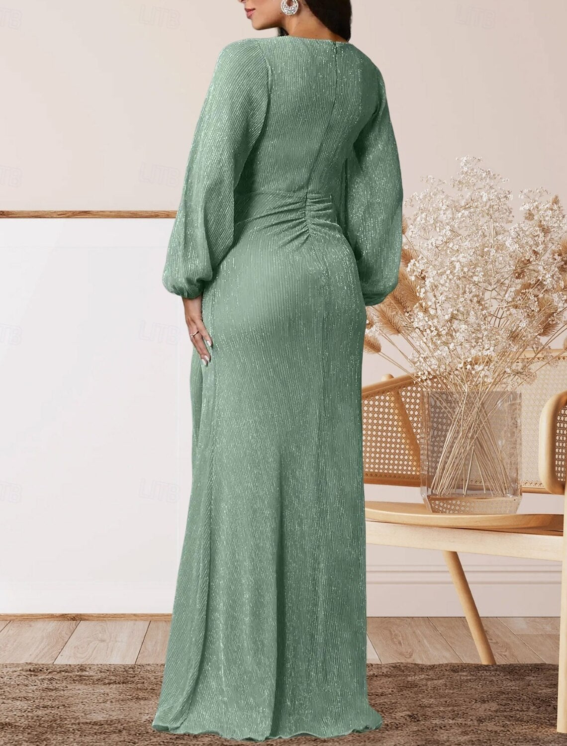 A-Line Mother of the Bride Dress Wedding Guest Elegant Sweet V Neck Floor Length Chiffon Long Sleeve with Ruffles Ruching