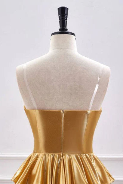 Strapless Retract Your Waist Metallic Elegance Off Shoulder A-Line Ruffle Homecoming Dress