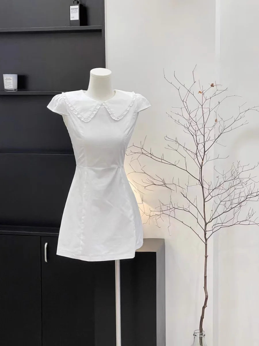 Doll Collar Sleeveless Cotton White Short Cute A Line Women's Holiday Homecoming Dresses