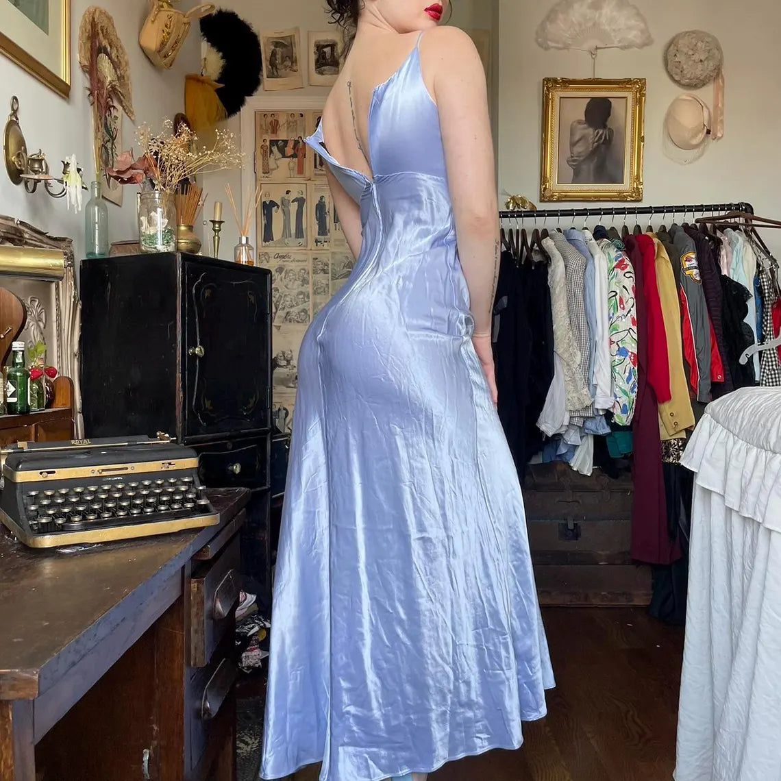 Vintage 90s Formal Dress Liquid Satin Iridescent Mermaid Silhouette, Y2K Evening Gown
