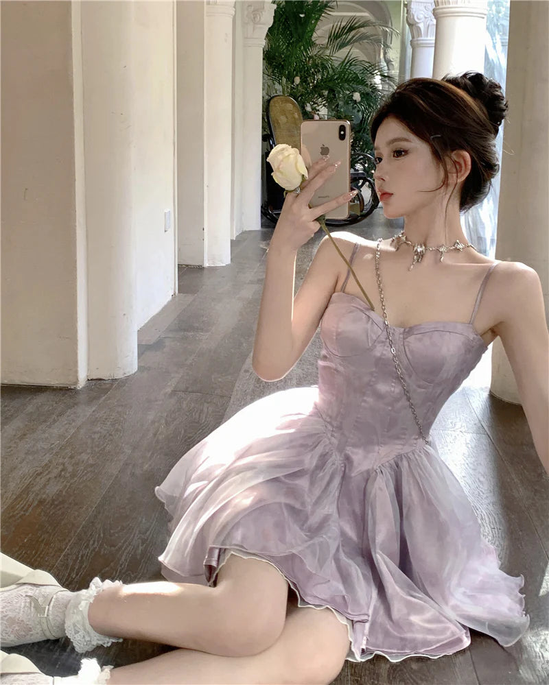 Cute Purple A-Line Short Party Dresses Spaghetti Straps Homecoming Dress