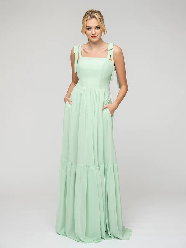 Tied Strap Tiered Smock Open Back Chiffon Bridesmaid Dresses