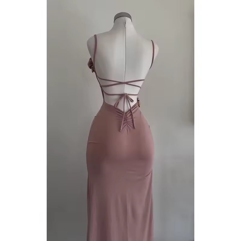 Sexy Sleeveless Slit Dress Openwork Elegant Three-dimensional Rose Slim Dress Summer Fashion Prom Dress 2025