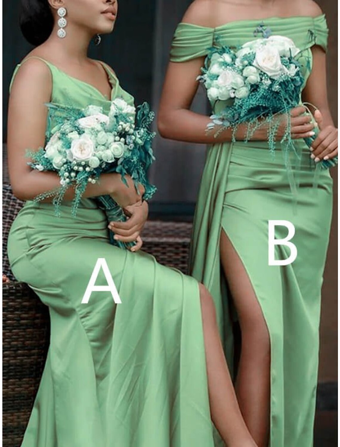 Sheath / Column Bridesmaid Dress V Neck / Off Shoulder Sleeveless Elegant Sweep / Brush Train Charmeuse with Split Front