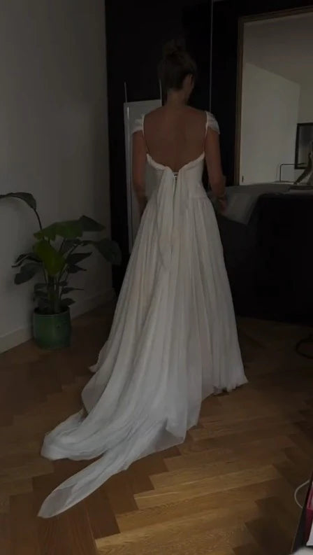 Elegant White A-Line Long Prom Dress Enchanted Chiffon Wedding Dress