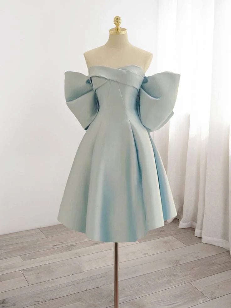 Light Blue Sweetheart Satin Cocktail Dress Classy Retract Your Waist Night Homecoming Dress