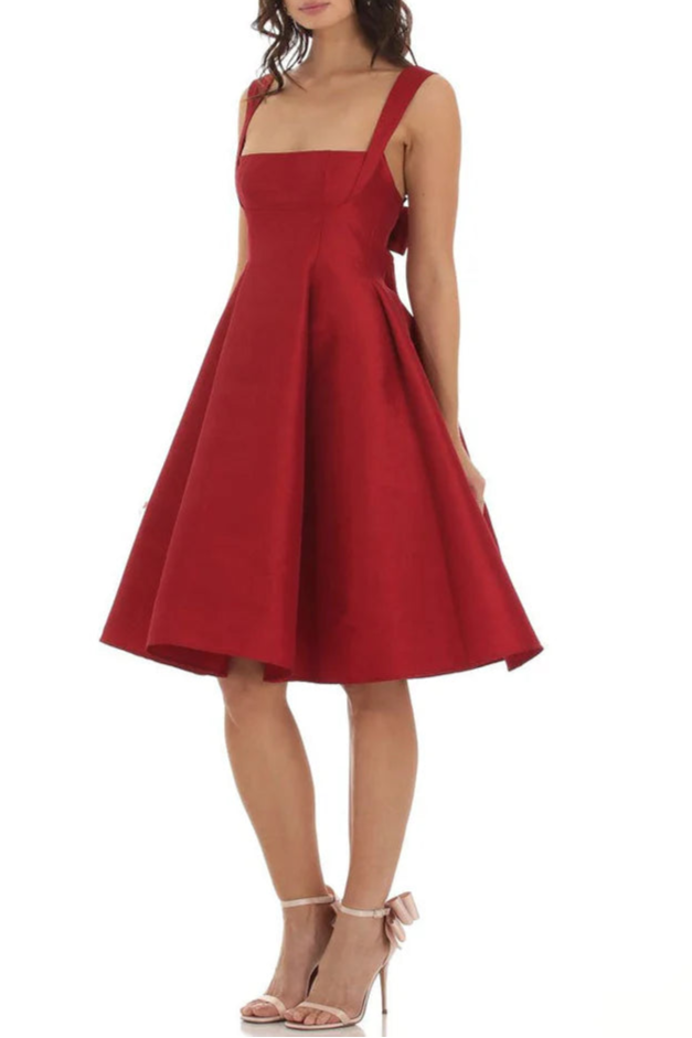 Elegant Square Neck Sleeveless Bow Tie Fit & Flare Midi Party Dress