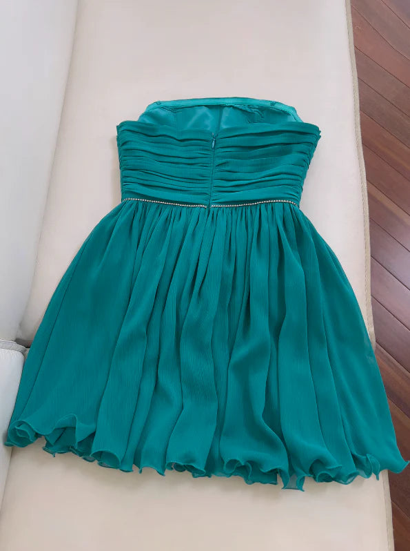 Lake blue A-line strapless chiffon short prom dress,Simple design homecoming dress