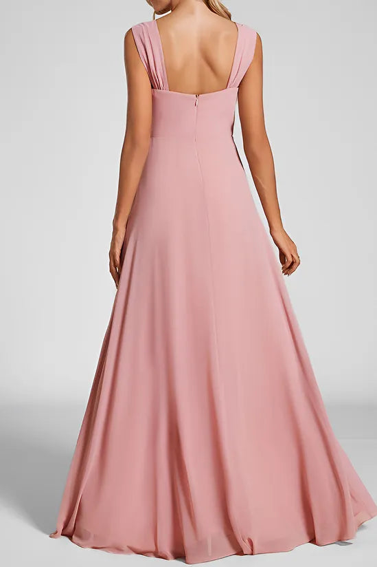 Elegant Square Neck Solid Dusty Pink Retract Your Waist Bridesmaid Dresses