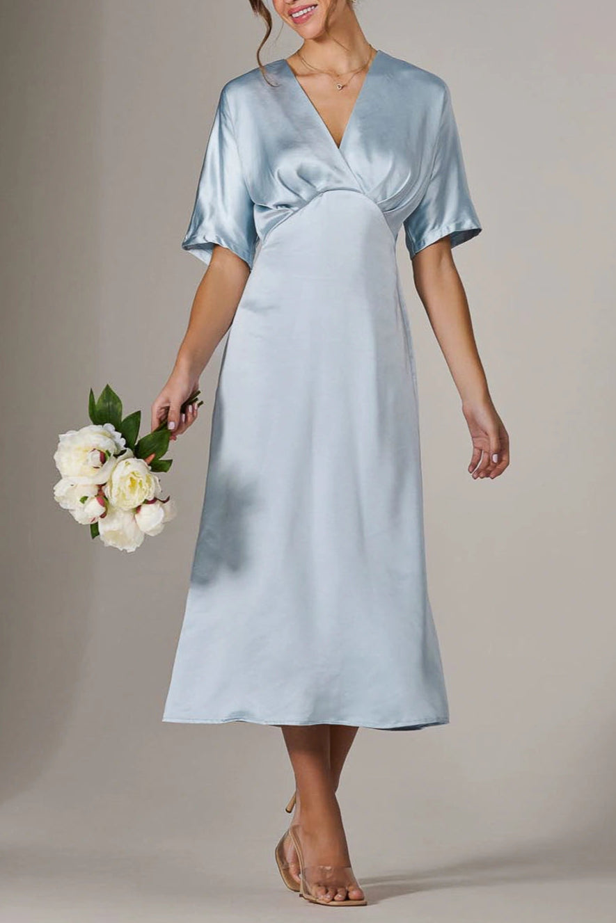 Satin Exquisite tailoring A-Line Retract Your Waist Midaxi Bridesmaids Dress