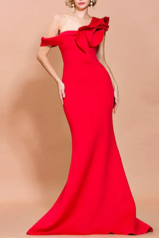 Exquisite tailoring Off-the-Shoulder Ruffled Slim-fit Mermaid Long Evening Dress