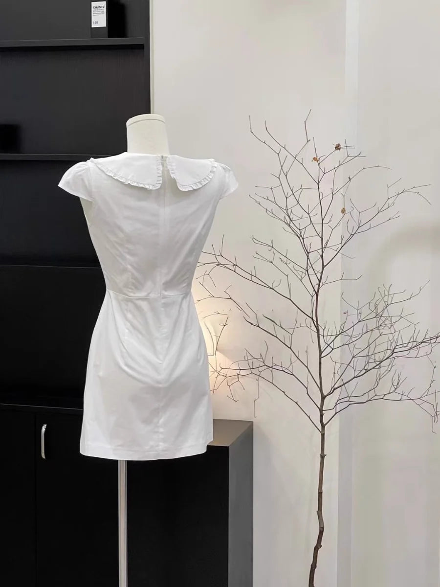 Doll Collar Sleeveless Cotton White Short Cute A Line Women's Holiday Homecoming Dresses