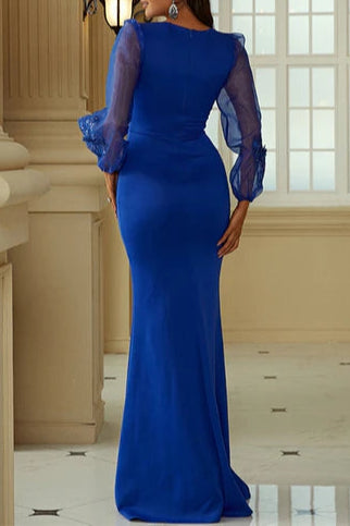 Royal Blue Queen Anne Long Sleeve Mermaid Slim-fit Formal Dress
