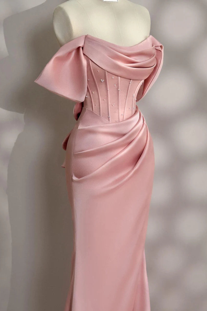 Long Satin Party Dress Cold Shoulder Bridesmades Dress Engagement Dress