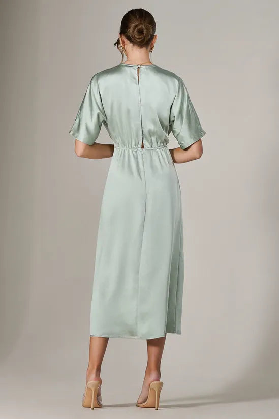 Satin Exquisite tailoring A-Line Retract Your Waist Midaxi Bridesmaids Dress