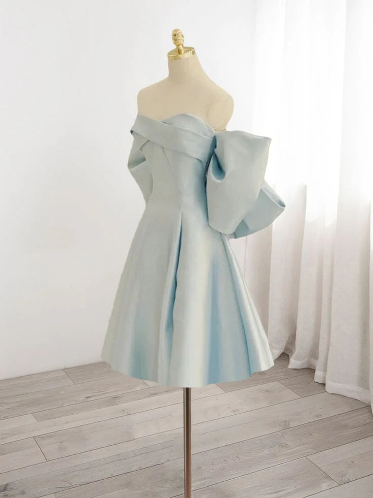 Light Blue Sweetheart Satin Cocktail Dress Classy Retract Your Waist Night Homecoming Dress