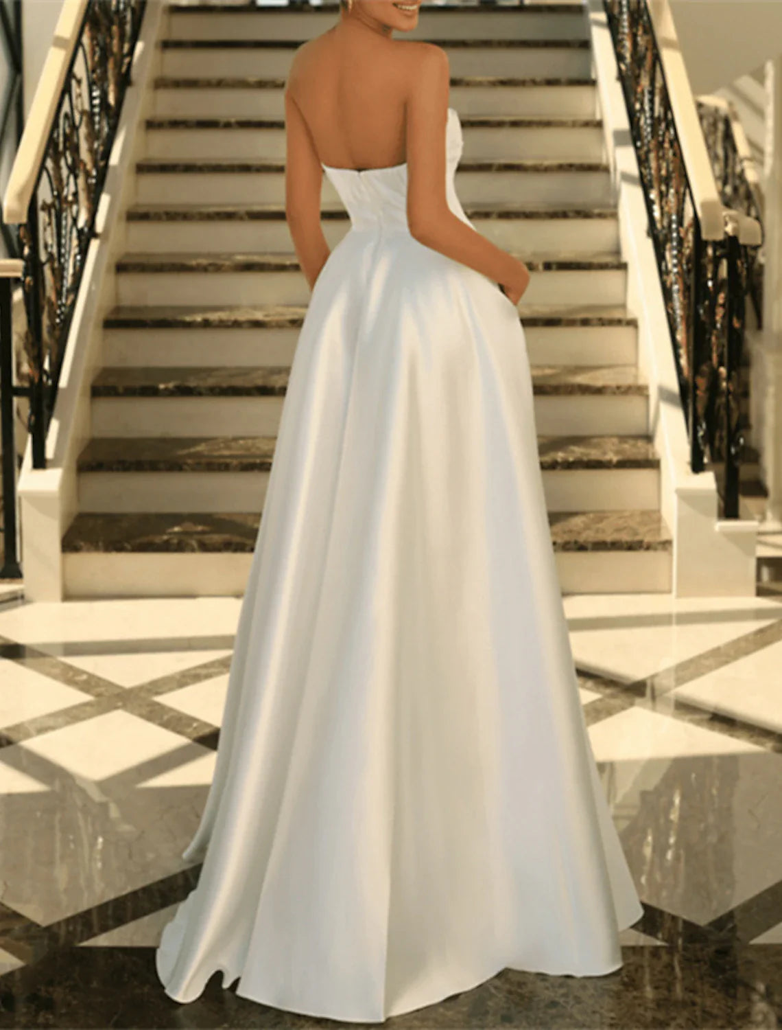 A-Line Evening Gown Elegant Black Dress Formal Masquerade Floor Length Sleeveless Strapless Satin with Ruched