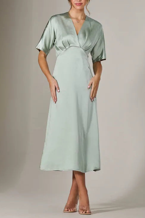 Satin Exquisite tailoring A-Line Retract Your Waist Midaxi Bridesmaids Dress