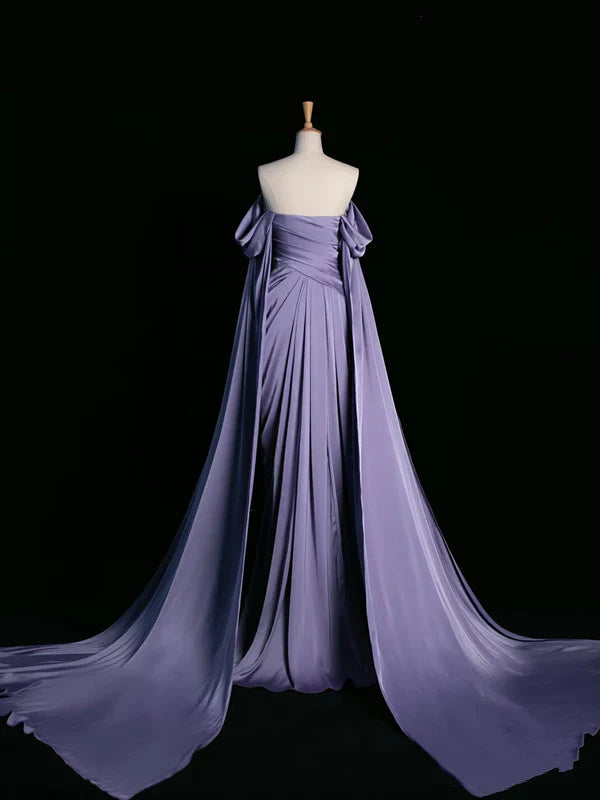 Elegant Purple Satin  Draped Bodice Formal Party Dress
