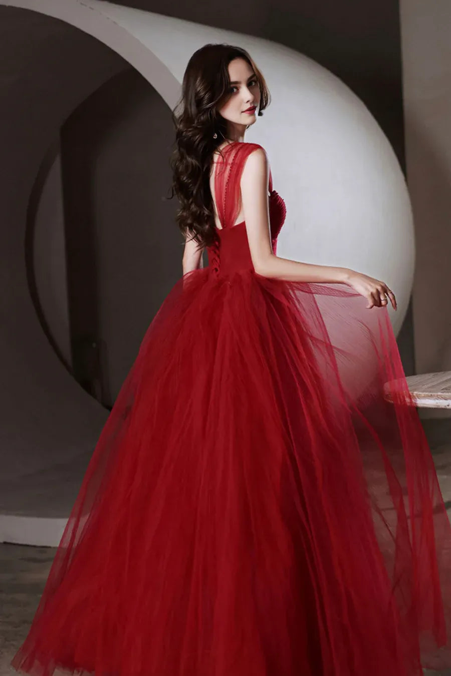 A-Line Off Shoulder Beaded Tulle Lace Pink Long Formal Dresses Evening Dresses