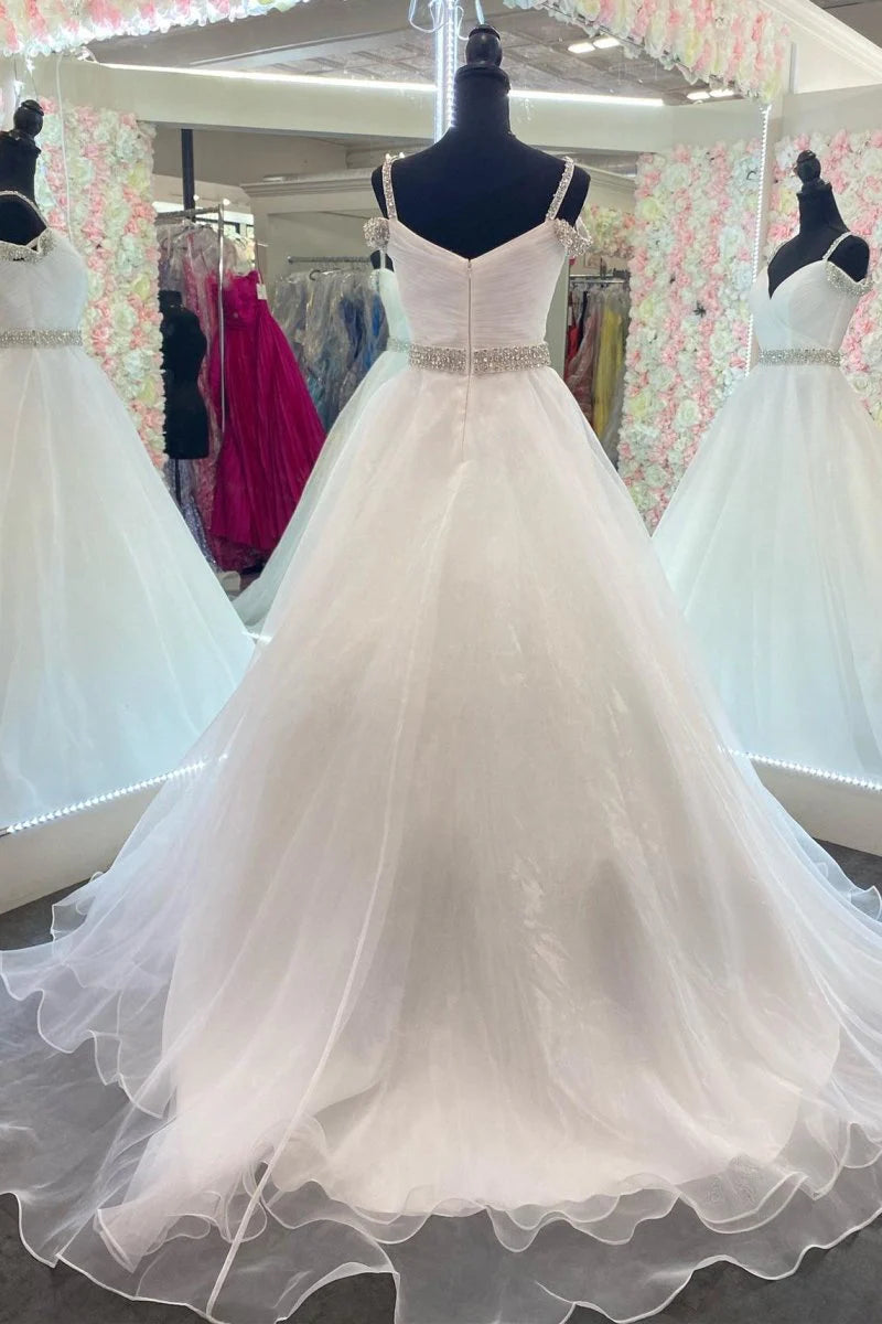 A-Line Off the Shoulder Beaded Tulle Hot Pink Floor Length Prom Dress