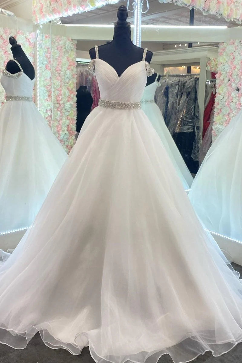 A-Line Off the Shoulder Beaded Tulle Hot Pink Floor Length Prom Dress