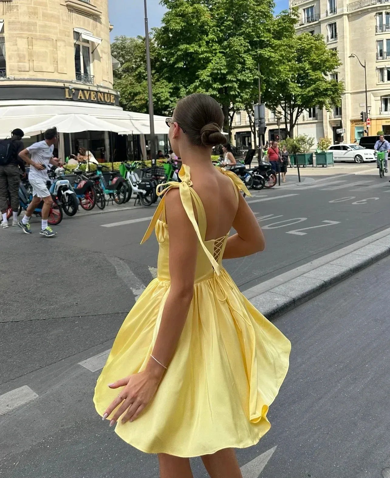 A-Line Sweetheart Tie-Strap Pleated Yellow Short Homecoming Dress Summer Dresses Women