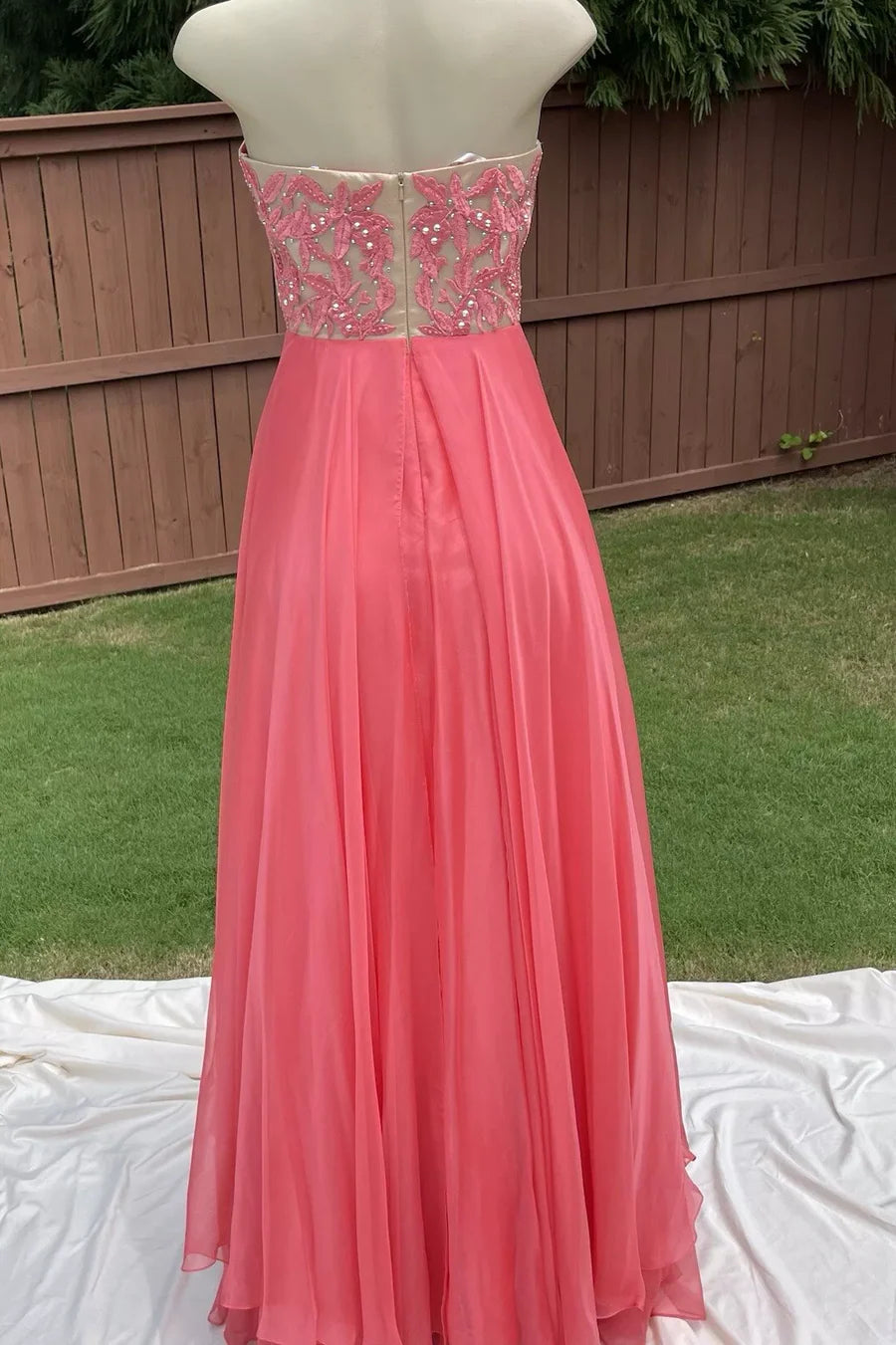 A-Line Strapless Sweetheart Beads Pleated Chiffon Long Prom Dress