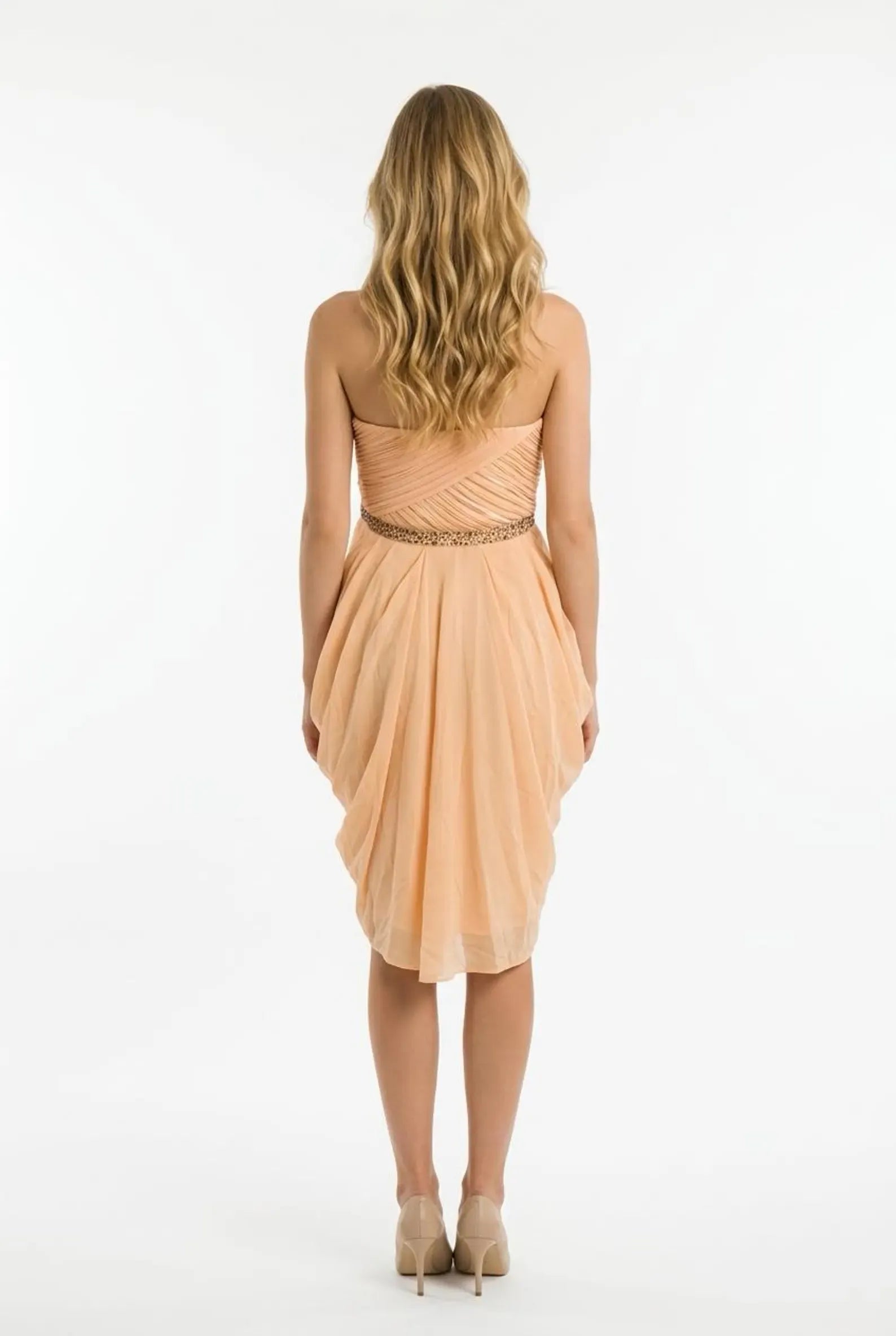 A-Line Sweetheart Beaded Ruched Peach Short Homecoming Dress With Asymmetrical Hem